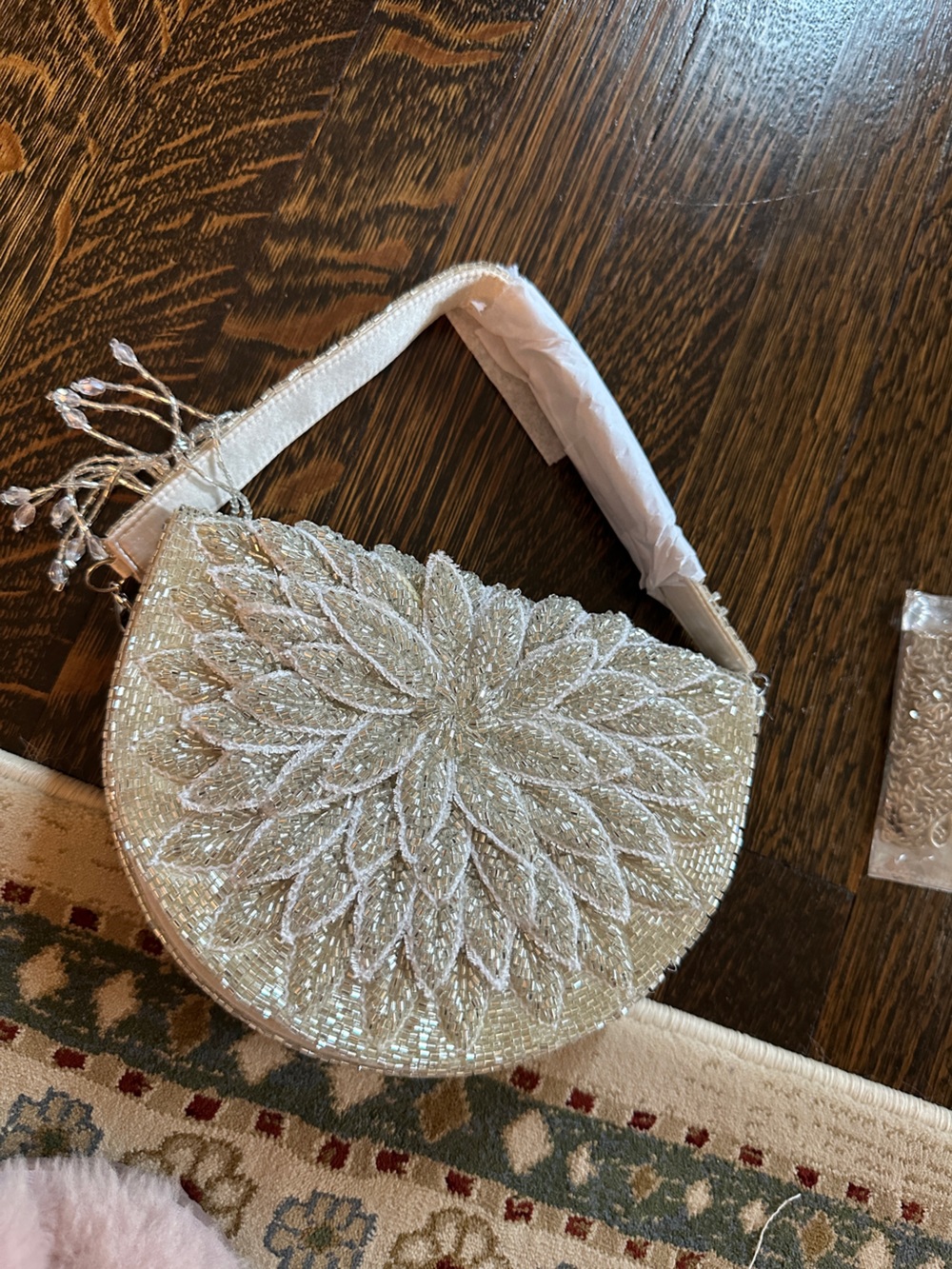 Embellished Ivory Evening Bag with Floral Beadwork